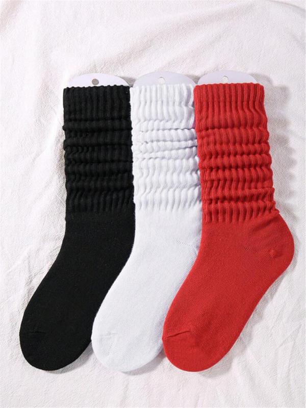 Women's Minimalist Solid Textured Crew Socks, Cozy Warm Ruched Scrunch Socks for Fall & Winter, Women's Baggy Socks for Daily Wear, Sports Socks Multipack, Stacked Socks