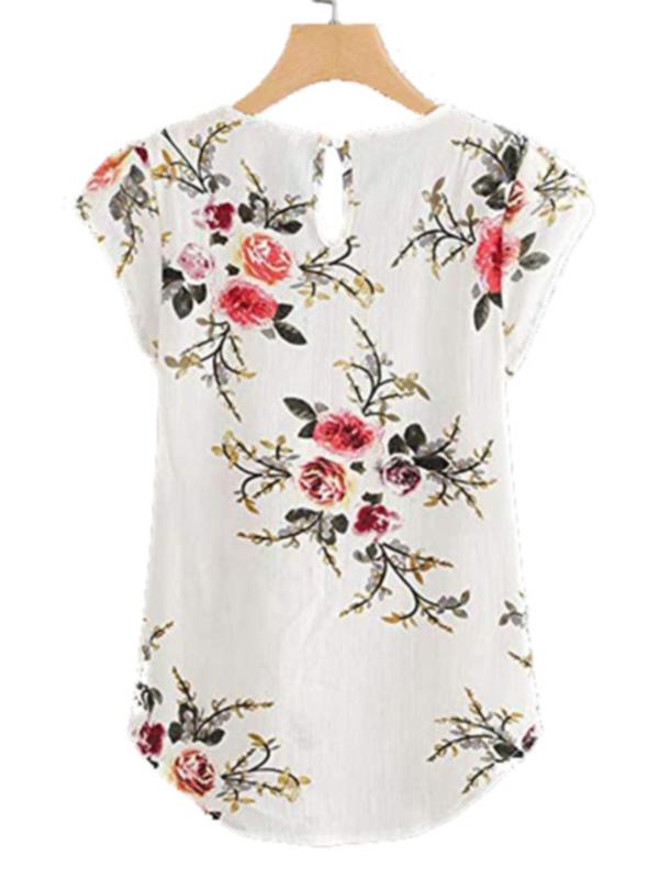 Women's Ruched Keyhole Neckline Blouse, Casual Floral Print Cap Sleeve Top, Summer Clothes Women, Women's Top for Spring & Fall