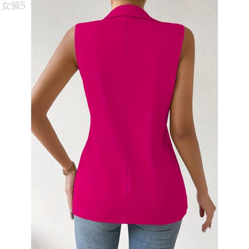 Elegant Sleeveless Lapel Vest - Ladies Blazer with Button Front, Solid Color, Perfect for Spring & Fall, Women's Fashion Clothing for Chic Look Fabric Womenswear Polyester Tops Comfort Collar