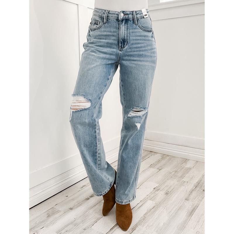 Judy Blue OH SNAP Hi-Rise Rigid Magic Distressed 90's Straight Jeans