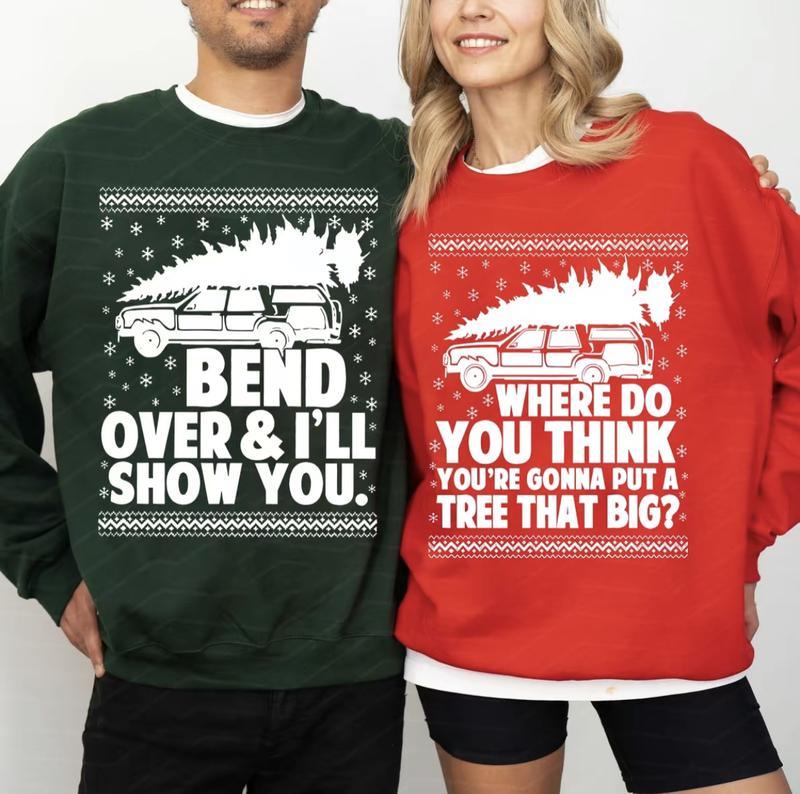 Bend Over and I'll Show You Christmas Couple Matching T-Shirt, Griswold Family Shirt, Cute Christmas Tree T-Shirt, Christmas Vacation Shirt