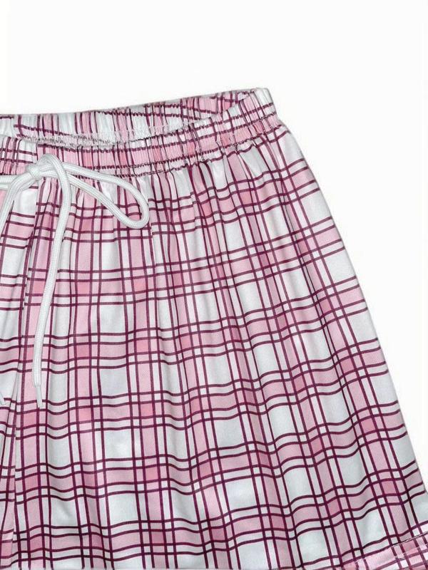 Women's Plain Plaid Letter Print Tie Front Pajama Shorts, Casual Comfy Elastic Waist Shorts for Daily Wear, Ladies Sleepwear for All Seasons