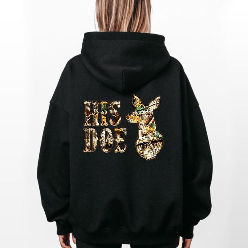 Her Buck His Doe Hoodie, Camo Hoodie, Hunting Couples Hoodie, Matching Deer, Buck and Doe, Outdoor Couple Matching Hoodie Unisex Classic Cotton