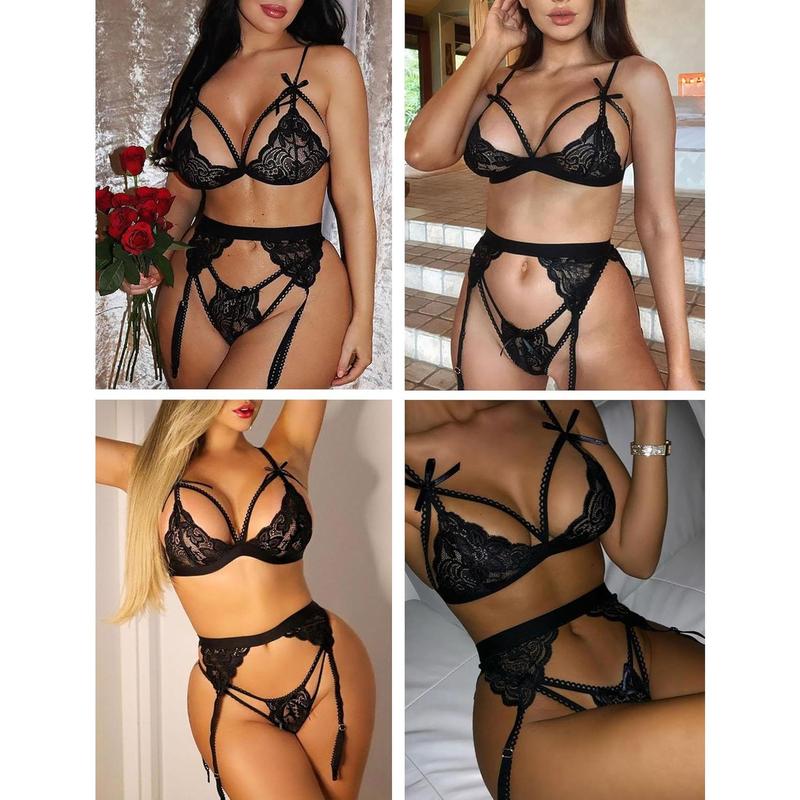 Women Lingerie Set Lace Teddy Strap doll Bodysuit with Garter Belts