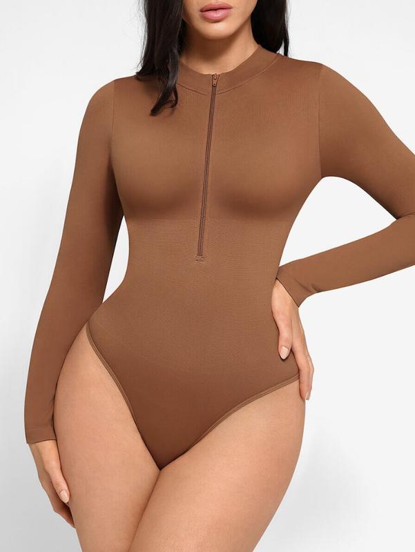 Long Sleeve Zipper Tummy Control Bodysuit #2443