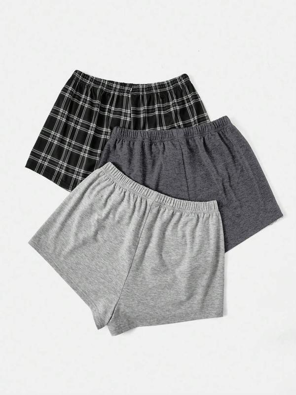 Women's Plain Plaid Letter Print Tie Front Pajama Shorts, Casual Comfy Elastic Waist Shorts for Daily Wear, Ladies Sleepwear for All Seasons