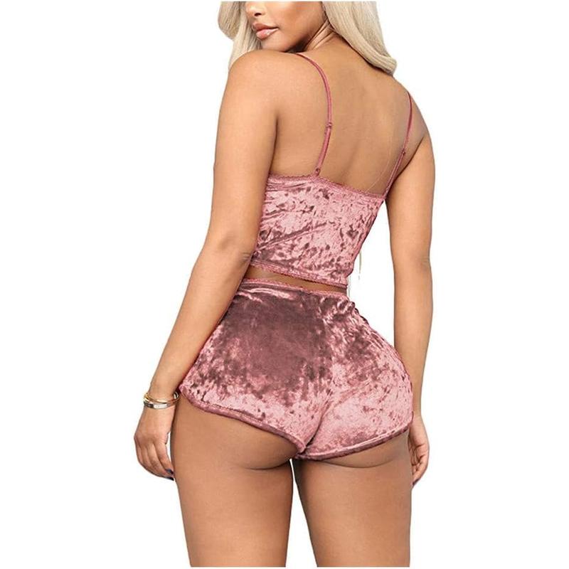 Velvet 2-Piece Pajama Set - Crop Cami & Butt Shorts AWIBMK AWIBMK