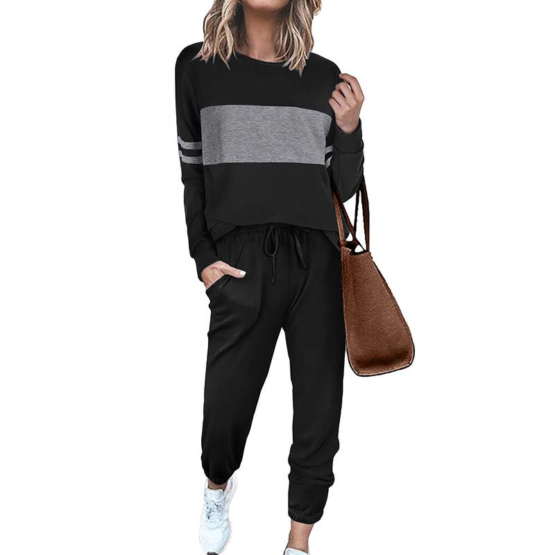 PrettyGarden Women's Color Block 2-Piece Tracksuit Crew Neck Long Sleeve Tops Long Sweatpants Outfits Lounge Sets loungewear