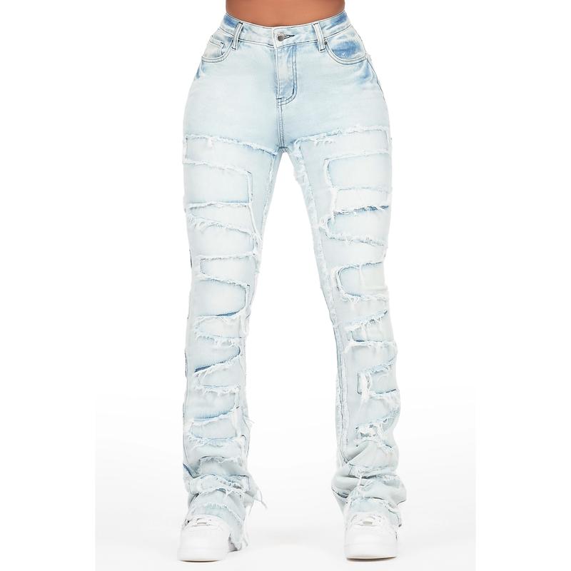 Zariyah Light Wash Stacked Flare Jean