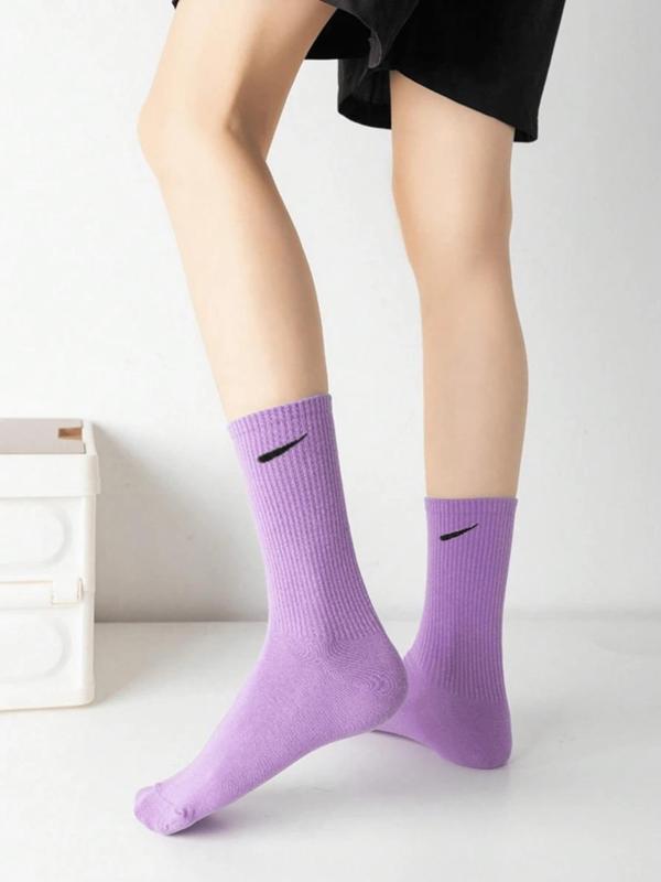 Women's Solid Color Mid-calf Socks, Casual Comfy Breathable Socks for Daily Wear, Women's Socks for All Seasons