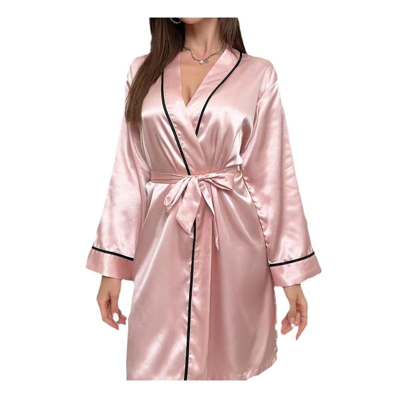 Household Women's Pajamas Women's Emulation Silk Nightgown V-neck Bathrobe Homewear