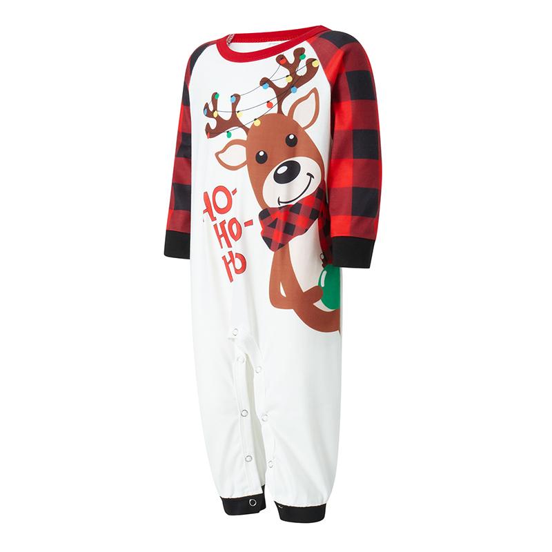 Christmas Pajamas for Family, Long Sleeve Elk Letter Print T-Shirt + Plaid Pants Set