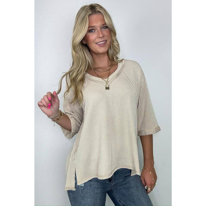 Relaxed Rhythm Corded Rib V-Neck Top - FINAL SALE