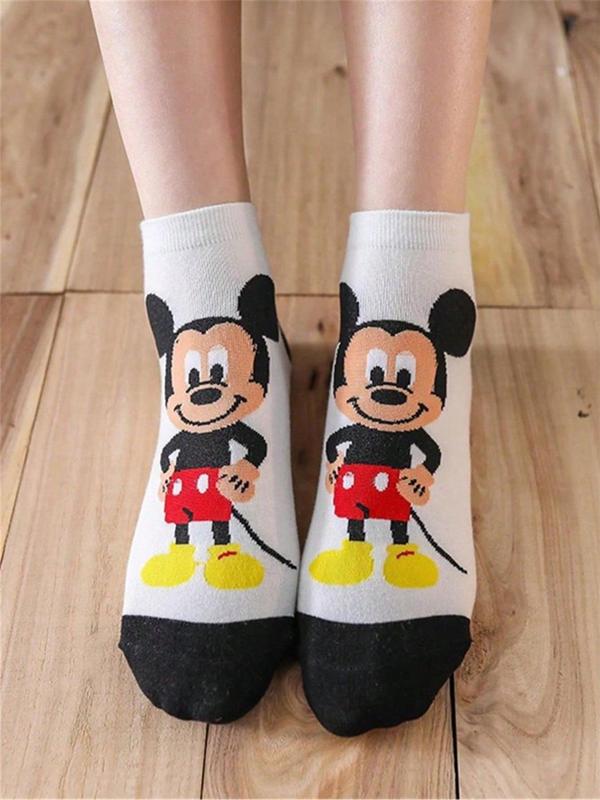 Random Color Cartoon Letter Pattern Ankle Socks, Cute Comfy Breathable Socks for Men & Women, Casual Comfy Socks for Daily Wear