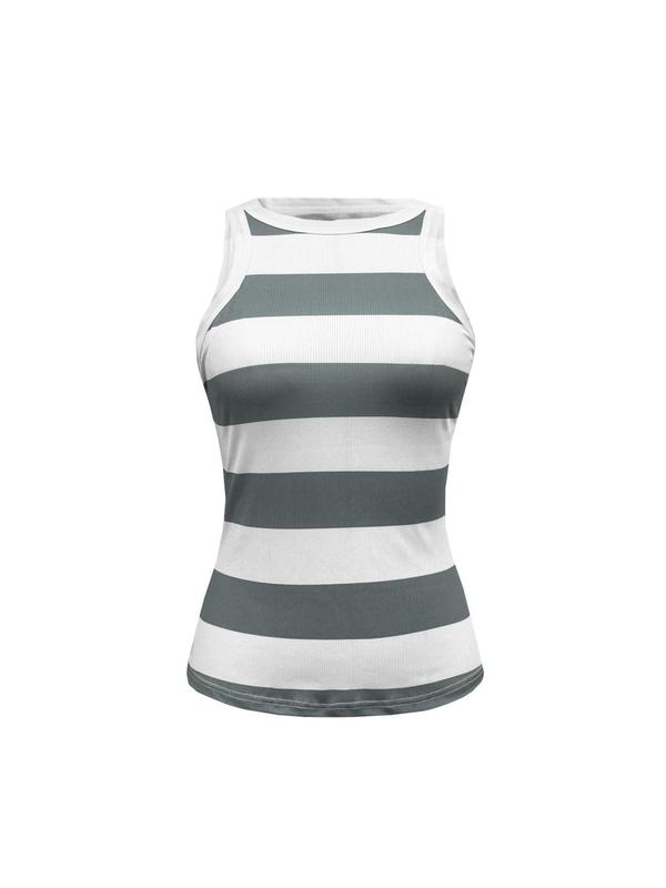 Women's Colorblock Striped Print Tank Top, Casual Sleeveless Round Neck Top, Ladies Summer Back To School Clothes for Daily Wear