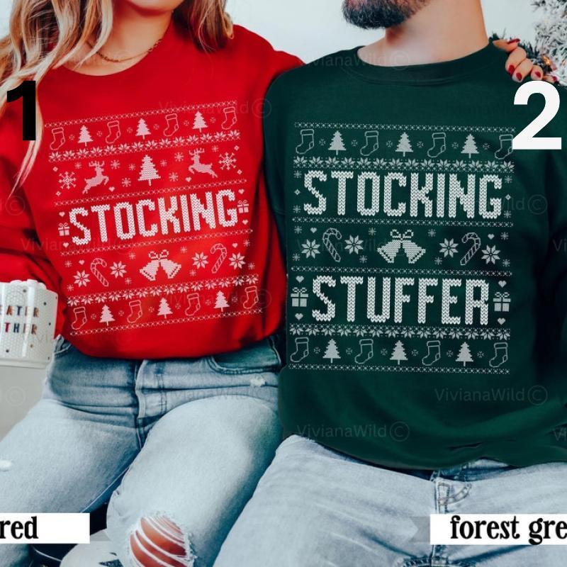 Couples Ugly Christmas I'm Her Stocking Stuffer Sweashirt, Funny Couple Matching Christmas Sweatshirt, Ugly Sweater Holiday Party Outfit Xmas