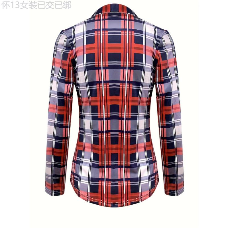 Elegant Plaid V-neck Tie-Front Blouse  Versatile, Breathable & Easy-Care Women's Top for Spring Fall Collar Fabric pleated blouse knitted shirt