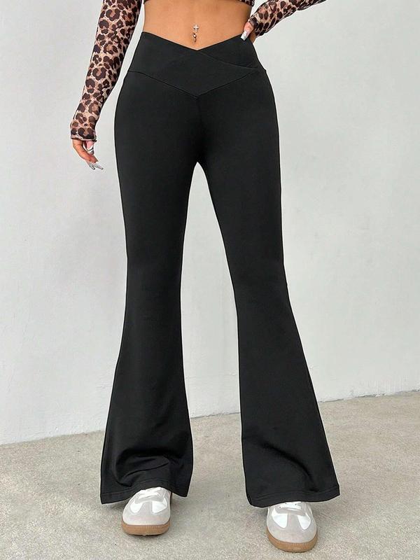 Women's Solid Flare Leg Sweatpants, Casual Comfy Bell Bottom Trousers for Daily Wear, Ladies Bottoms for All Seasons