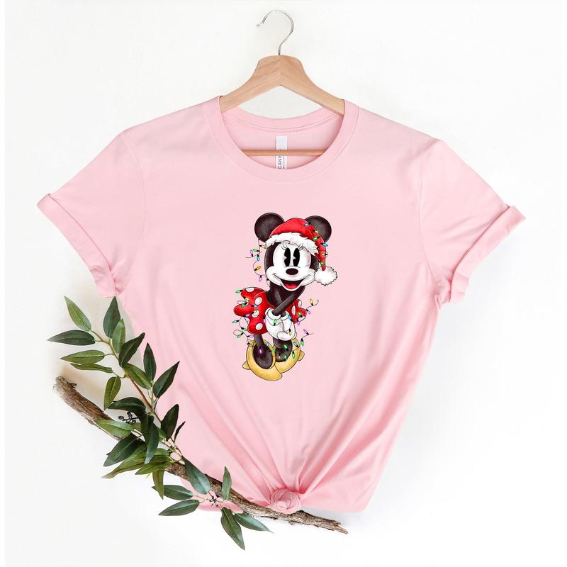 Cartoon Couples Mickkey and Minniie Mouse Christmas Lights T-Shirt, Mickkey's Very Merry Xmas Party Tee, Vacation Holiday Gift LW3RR