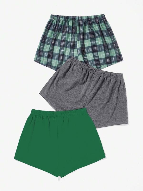 Women's Plain Plaid Letter Print Tie Front Pajama Shorts, Casual Comfy Elastic Waist Shorts for Daily Wear, Ladies Sleepwear for All Seasons