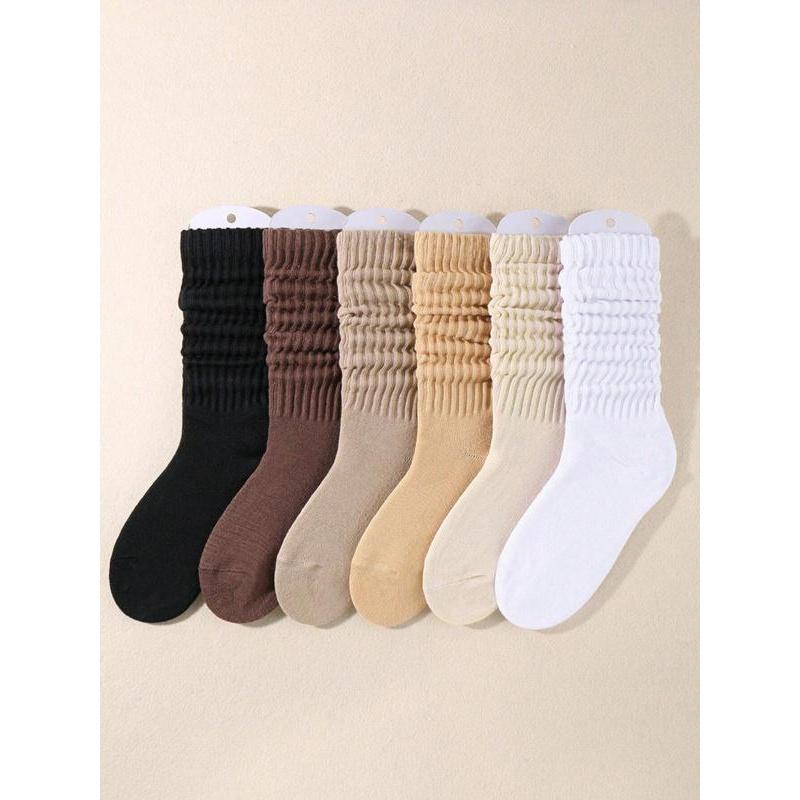 Women's Solid Crew Socks, Baggy Socks, Multi-pack Soft Comfy Breathable Cozy Mid-calf Socks for Daily Wear, Socks for Women, Comfort Casual Womenswear, Lady's Fall & Winter Socks & Hosiery, Fall Clothes Bridal Basic