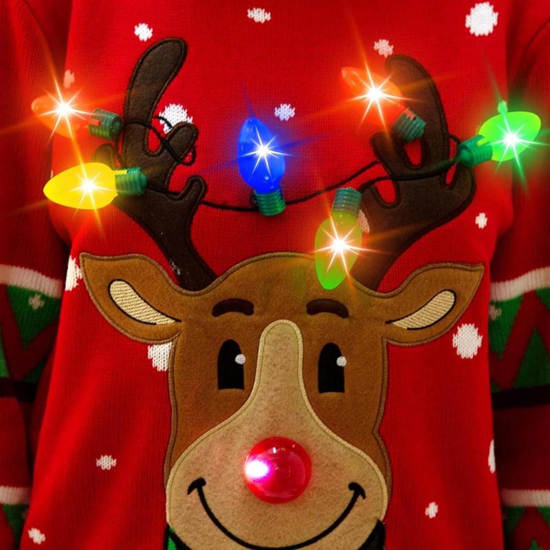 Women's Light Up Ugly Christmas Sweater with Light Bulb Reindeer Christmas Ugly Sweater Christmas Moose Knit Men's and Women's Couples Red Black