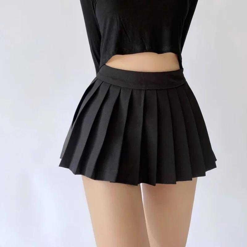 Pleated Mini Skirt Women Summer High Waist Slim A Line Skirt Shorts Female Korean All-match Casual Fashion Grey Black Womenswear Bottom