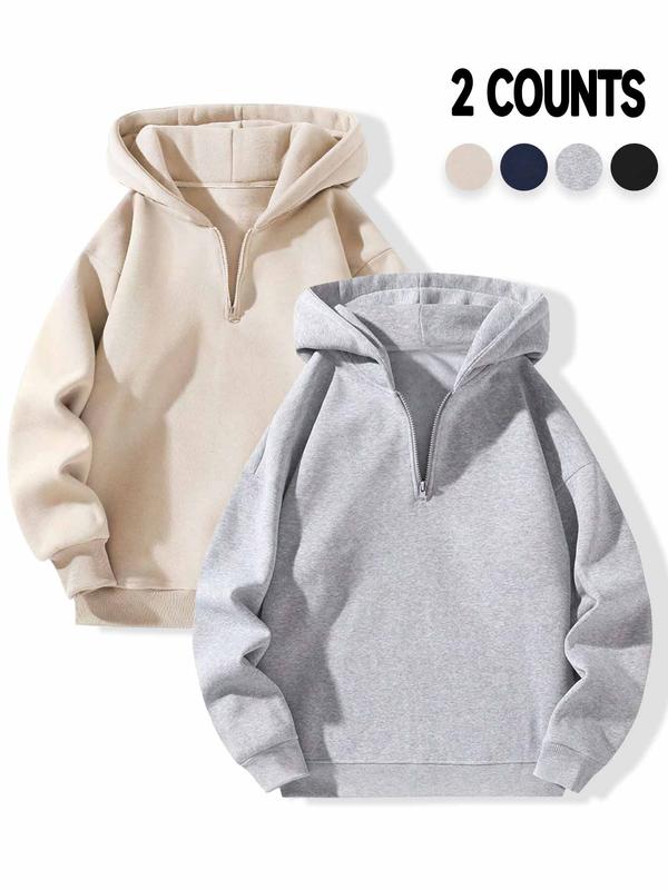 Women's Solid Drop Shoulder Half Zip Thermal Lined Hoodie, Casual Long Sleeve Hooded Sweatshirt for Fall & Winter, Women's Clothes for Daily Wear