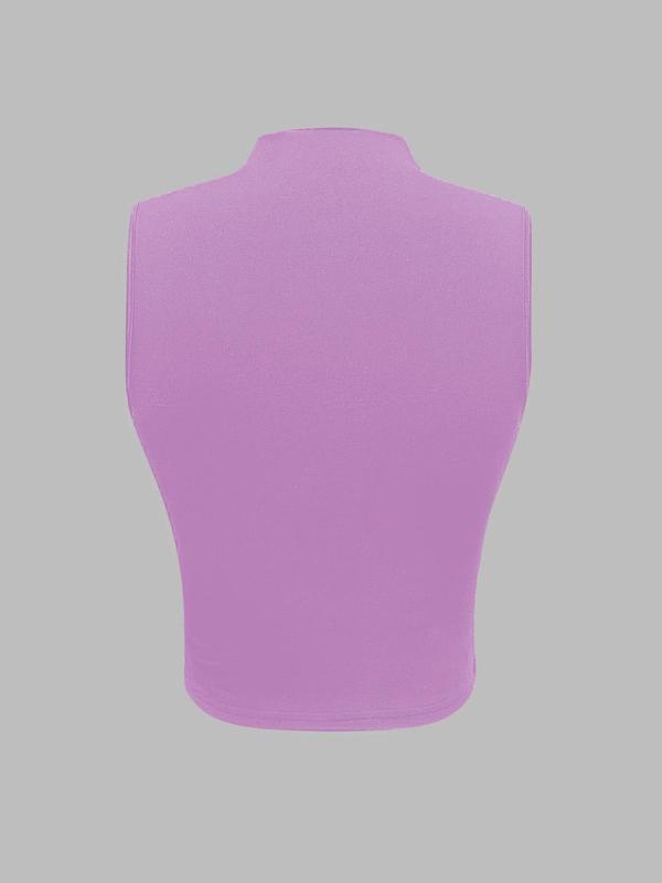 Women's Plain Ruched Mock Neck Crop Tank Top, Summer Clothes Women, Casual Sleeveless Cropped Top for Summer, Ladies Clothes for Daily Wear