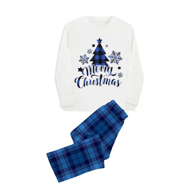 Family Matching Christmas Pajamas, Christmas Tree&Letter Print Long-Sleeved Tops + Plaid Trousers Sleepwear Outfits