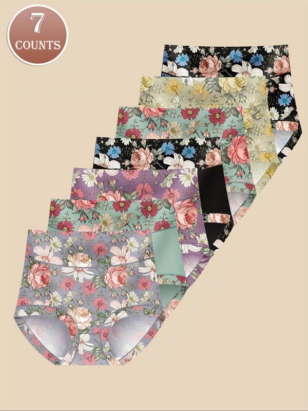 Women's All Over Floral Print High Waist Panty, Tummy Control Butt Lifting Underwear, Casual Comfy Breathable Knicker for Daily Wear, Ladies Underwear for All Seasons