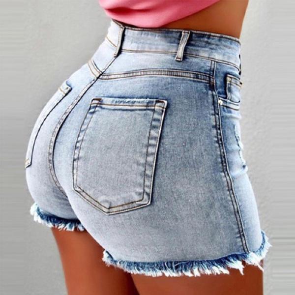 Women's Jeans Stretch Shorts Stretch Tassel Hole High Waist Hot Pants Women's Cow