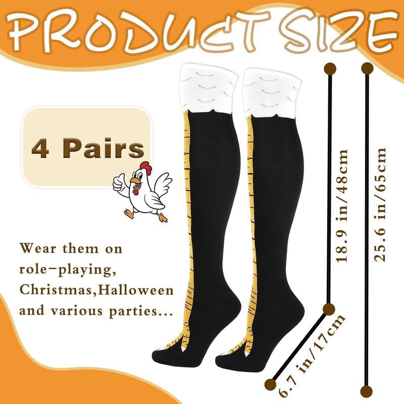 4 Pair Funny Chicken Legs Socks,Novelty Knee-High Turkey Socks,3D Animal Paw Socks Funny Gifts for Birthday Party Thanksgiving and Christmas