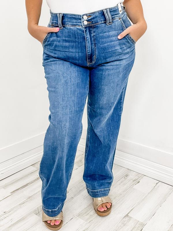 Judy Blue High Waist Double Button Wide Leg Jeans