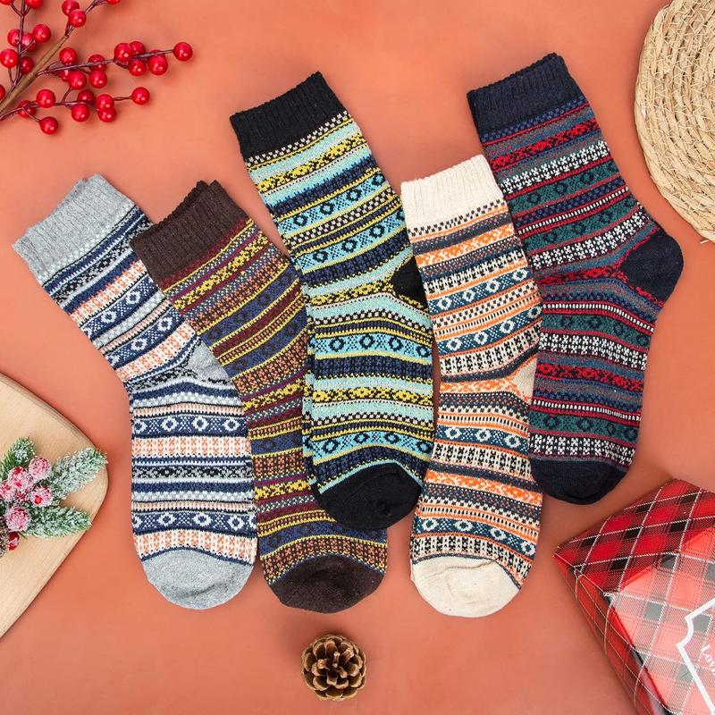 5 Pairs Womens  Socks Vintage Soft Cabin Warm Socks Thick Knit Cozy Winter Socks for Women Gifts