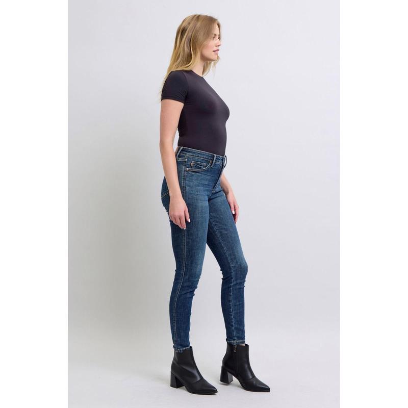 JUDY BLUE MID RISE TUMMY CONTROL VINTAGE WASH SKINNY JEANS