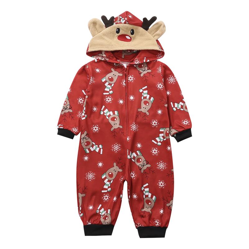 Calsunbaby Christmas Jumpsuit Pajamas for Family Onesie Hooded Sleepwear Matching Sets Cartoon Elf Print Pjs