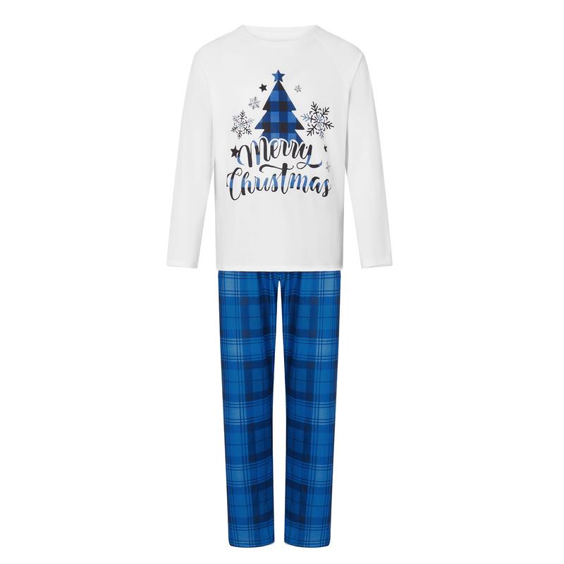 Family Matching Christmas Pajamas, Christmas Tree&Letter Print Long-Sleeved Tops + Plaid Trousers Sleepwear Outfits