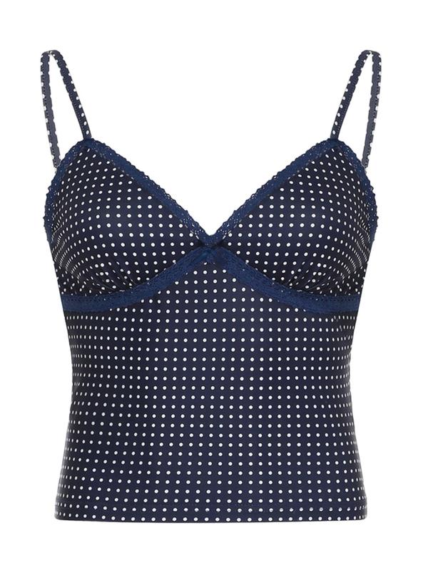 Women's Polka Dot Print Bow Decor Cami Top, Casual Spaghetti Strap Backless Top for Daily Wear, Ladies Clothes for All Seasons