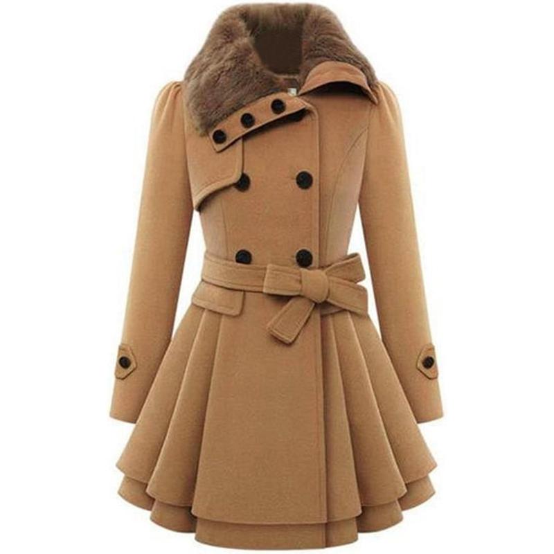 Women's Faux Fur Jacket Mid-length Tweed Jacket Double-breasted Thickened Coat Hair Collar Trench Coat Lapel Fur Jacket Women's Fashion Trench Coat Jacket