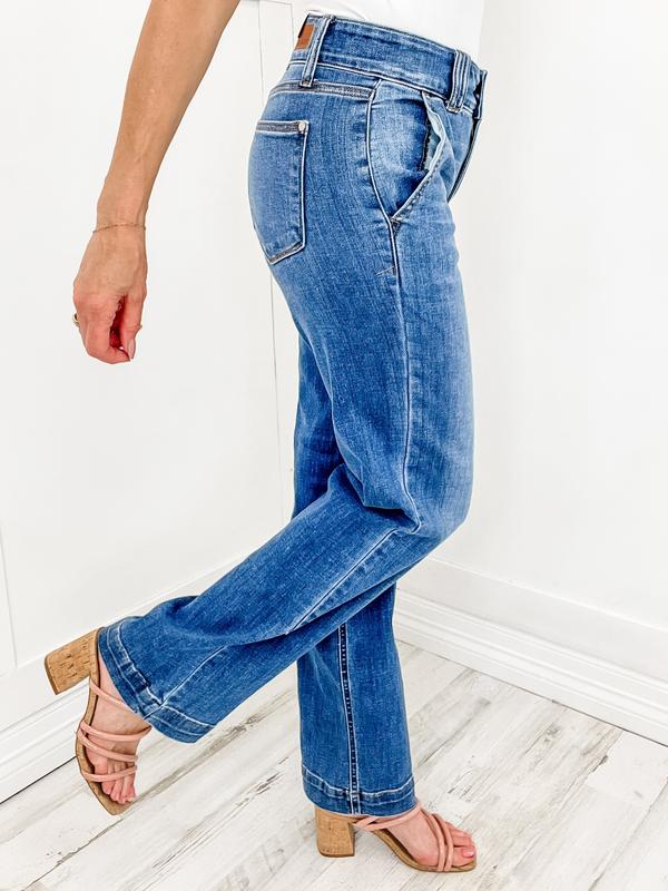 Judy Blue High Waist Double Button Wide Leg Jeans