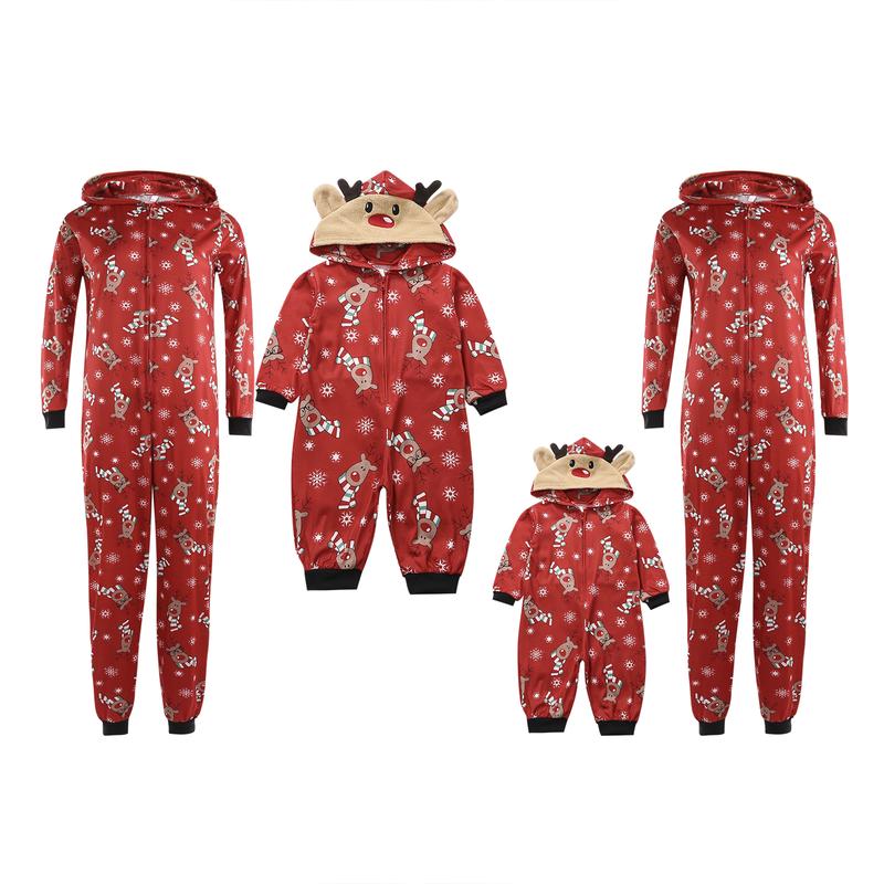 Calsunbaby Christmas Jumpsuit Pajamas for Family Onesie Hooded Sleepwear Matching Sets Cartoon Elf Print Pjs