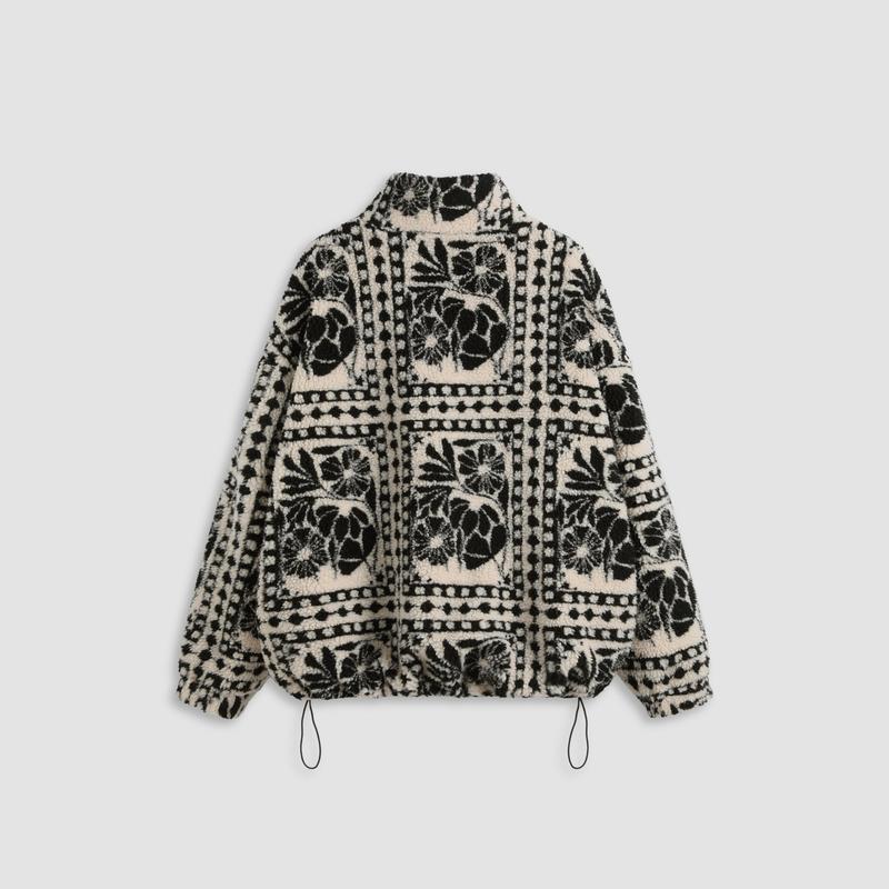 Cider [size 2-24] Fleece Stand Collar Abstract Drawstring Oversized Jacket