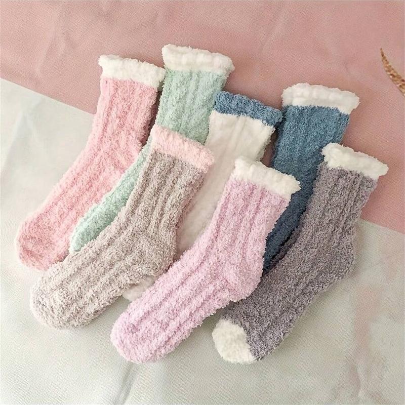 8 Pairs Fuzzy Floor Socks, Comfy & Warm Mid Tube Socks, Women's Stockings & Hosiery,Sports Socks