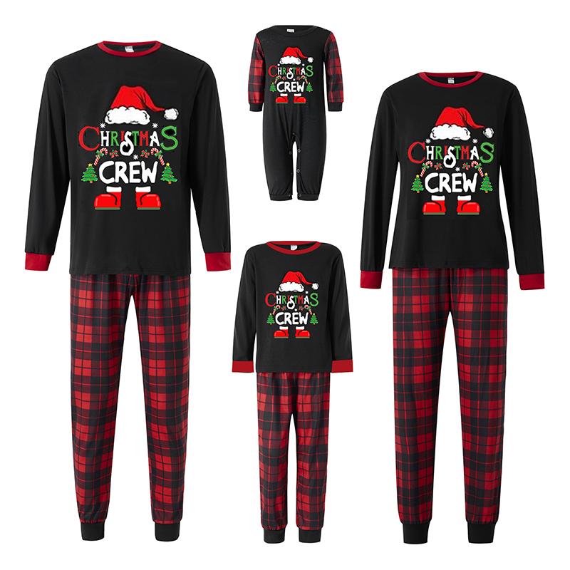 （Baby）Christmas Family Pajamas Matching Set Santa Claus Print Long Sleeve Tops and Plaid Pants Sleepwear Soft Nightwear