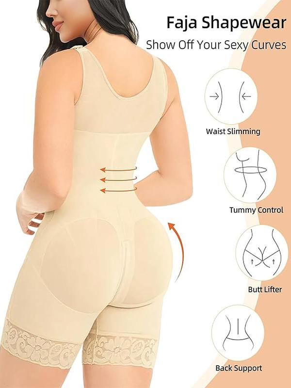 Women's Solid Contrast Lace Zipper Closure Crotch Shapewear Romper, Adjustable Hook & Eye Closure Tummy Control Butt Lifter Tummy Shaper Bodysuit, Ladies Shapewear for All Seasons