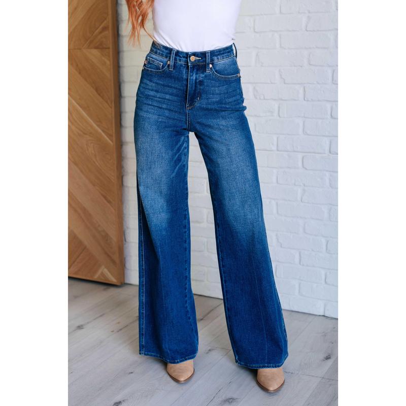 Judy Blue High Rise Control Top Retro Wide Leg Jeans 88847 (Reg & Plus) Stretchy Denim Womenswear Tall 33.5 inseam Comfort Slimming Pants