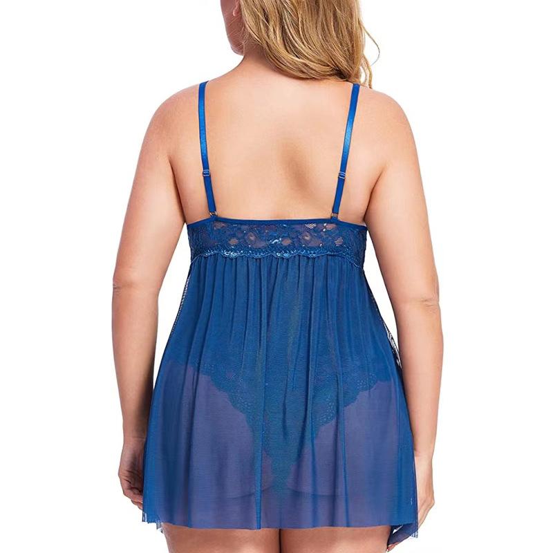 Plus Size Women's Sexy Home One-piece Skirt See-through Underwear Set