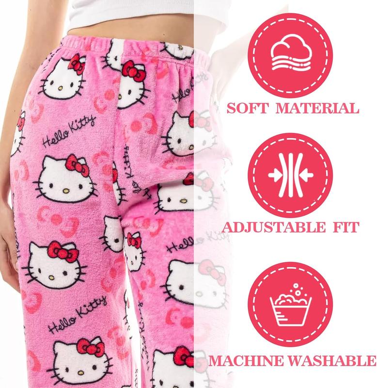 Anime Pajamas Pants Women's Girls Fashion Cartoon Cat All Character Print Flannel Lounge Sleep Bottoms Pajama Pants Christmas Comfy Sleep Bottoms