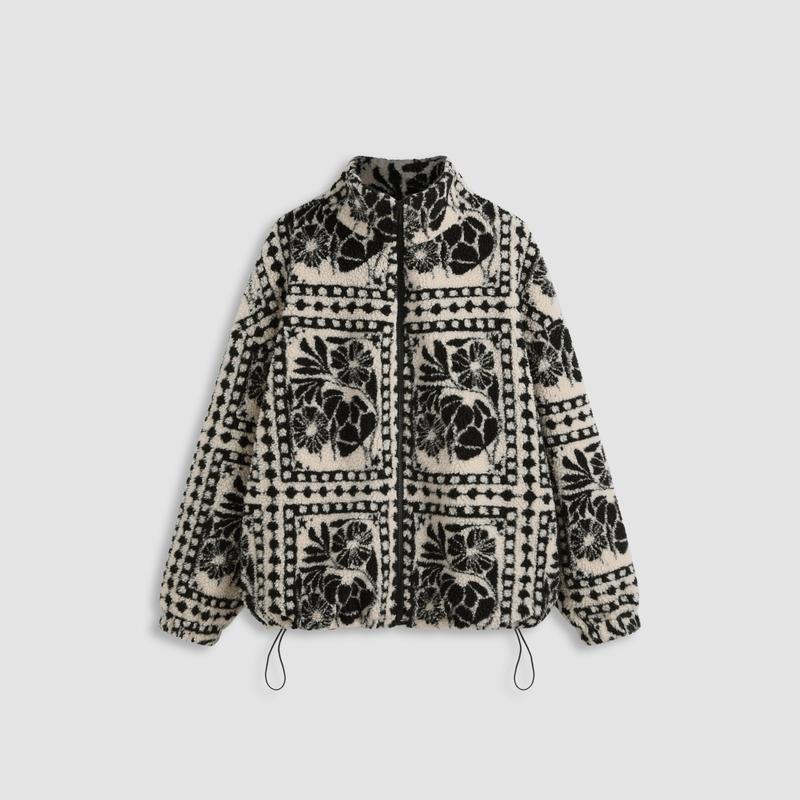 Cider [size 2-24] Fleece Stand Collar Abstract Drawstring Oversized Jacket